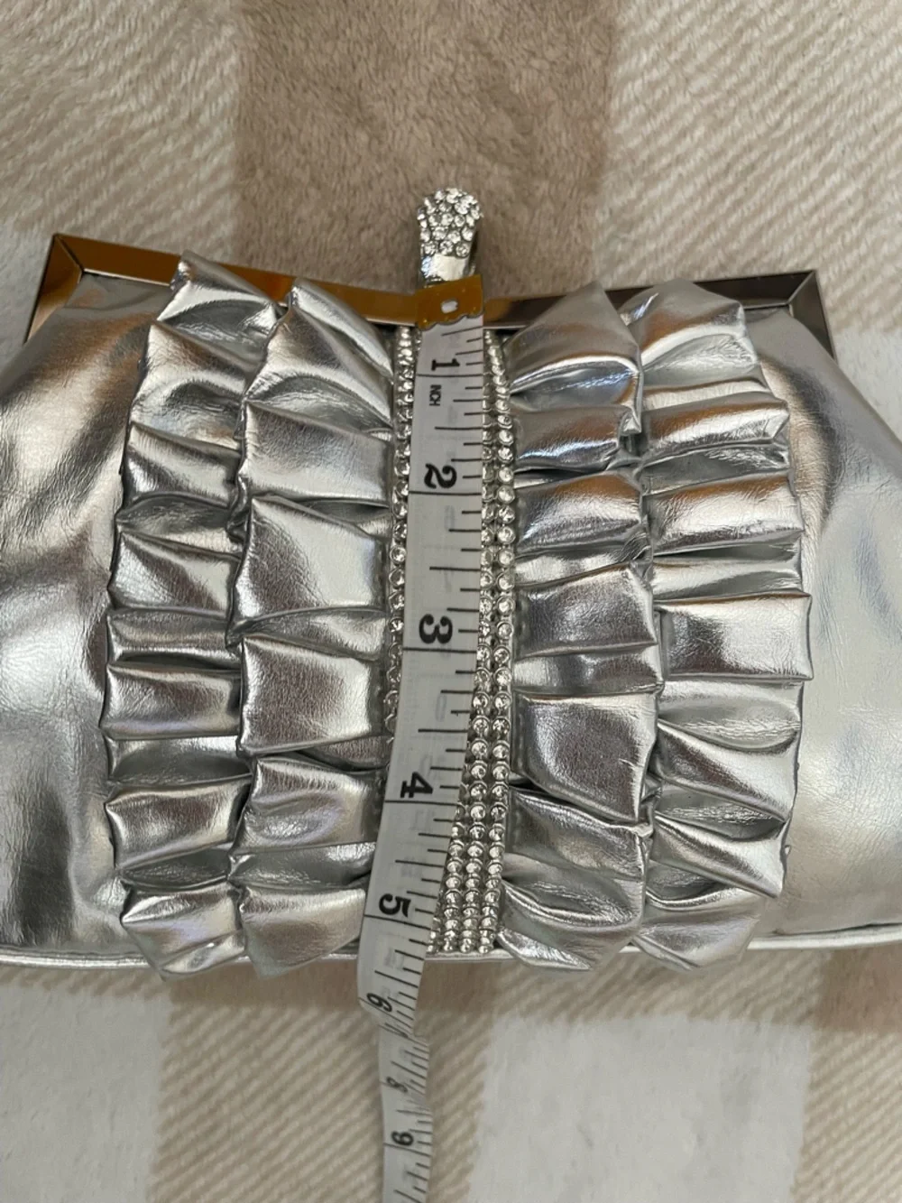 Silver Ruffled Crystal-Embellished Women's Clutch 6X9 inches